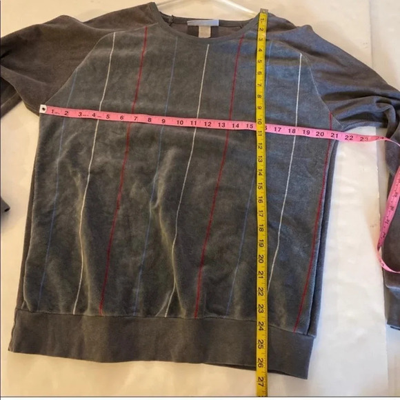 Vintage 80s Velour Pullover Sweatshirt Mens Medium Grandpa Unisex Gray Velvet - Picture 8 of 10